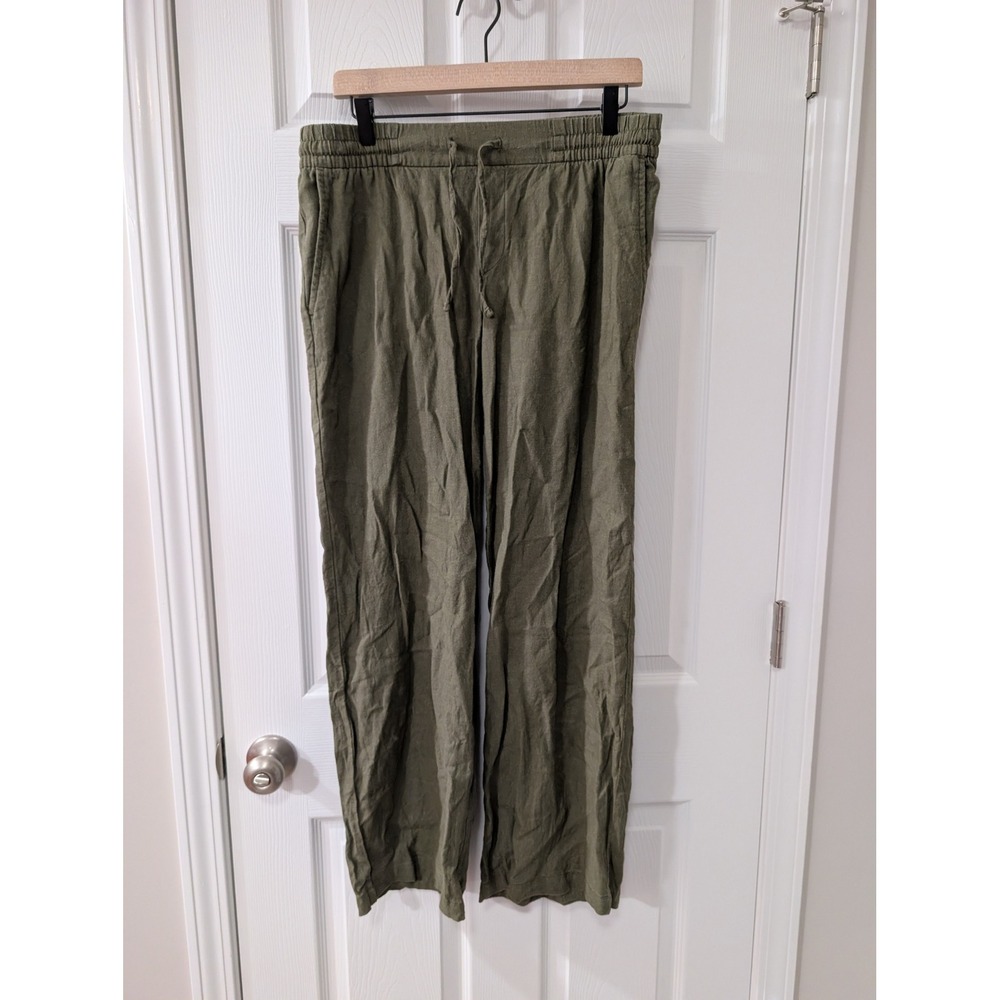 Old Navy, Medium, Wide Leg, Linen Blend Pants, Olive, Relaxed, Lightweight